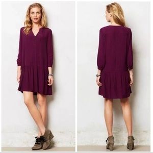 Anthropologie Maeve Galina Plum Drop Waist Dress